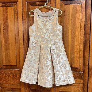 Catherine Malandrino Metallic Rose Gold Floral Sleeveless Dress Rhinestones 6X